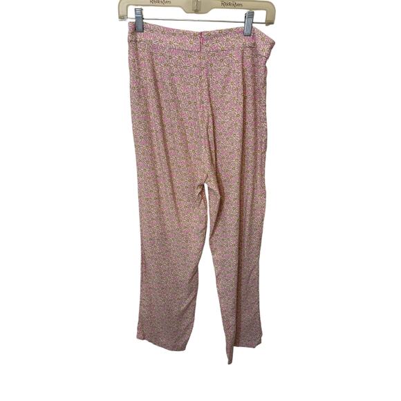 Lelis Floral Linen Blend Pink Daffodil Pants Woodstock Retro Boho Western S - Picture 3 of 5